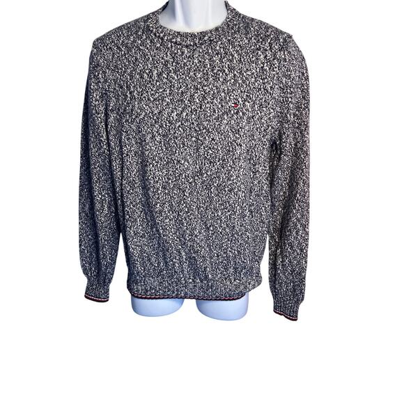 Tommy Hilfiger men’s size M long sleeve crewneck gray marble knit logo sweater - Picture 1 of 7